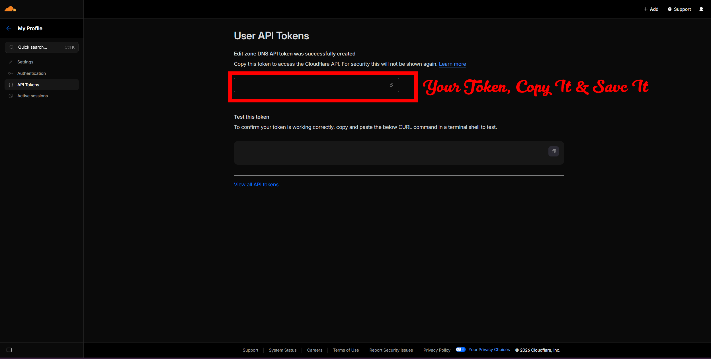 Token created — copy and save your token